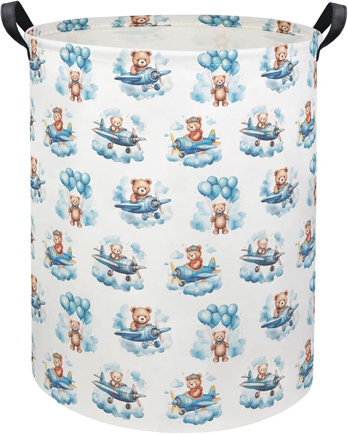 Baby Laundry Basket Baby Hamper for Nursery Girl Kids Butterfly Hamper Cute Kids Toys Storage Bin Organizer Butterfly Room Decor for Home(Bear Pilot)