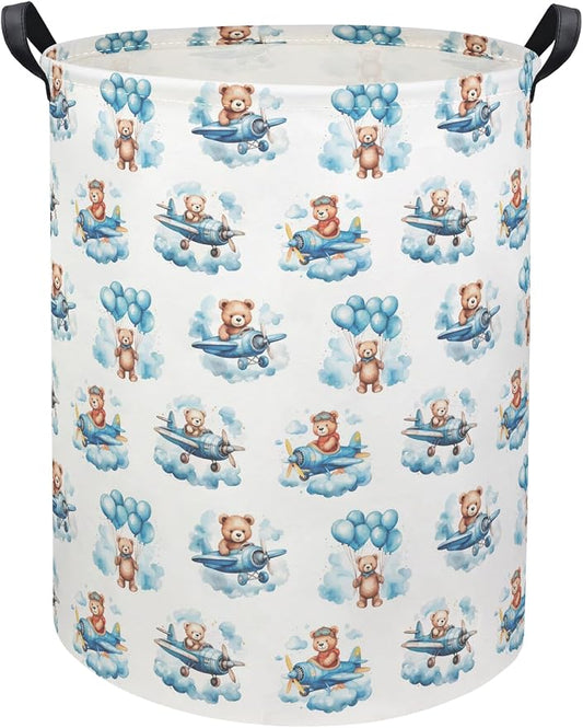 Baby Laundry Basket Baby Hamper for Nursery Girl Kids Butterfly Hamper Cute Kids Toys Storage Bin Organizer Butterfly Room Decor for Home(Bear Pilot)