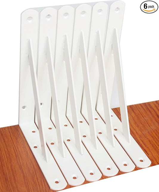 6 Pack L8 x H 6" White Heavy Duty Shelf Brackets with Screws Metal Shelf Brackets Shelf Support Angle Brackets for Shelves L Brackets Heavy Duty Floating Shelf