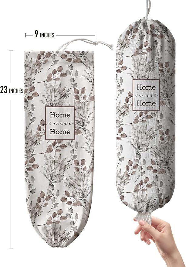 Hglian Grocery Plastic Bag Holder,Watercolor Leaves Plastic Bags Organizer Storage,Farmhouse Kitchen Decor