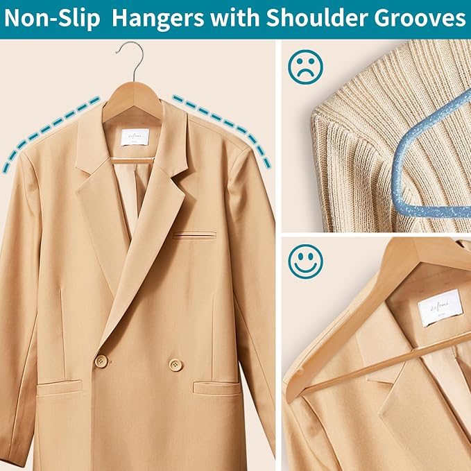 ABHENG 20 Pack Wooden Coat Hangers, 360° Swivel Hook, Suit Hangers with Anti-Slip Notches, Clothes Hangers for Jackets, Shirts, Dress, Natural UAWY0520N
