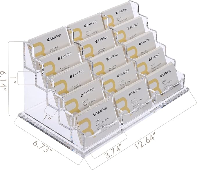 SANRUI Acrylic Multiple Business Card Holder Display for Desk, 15 Slots Business Card Stand, Clear Horizontal 5 Tier Business Card Holders, Holds 750-900 Cards