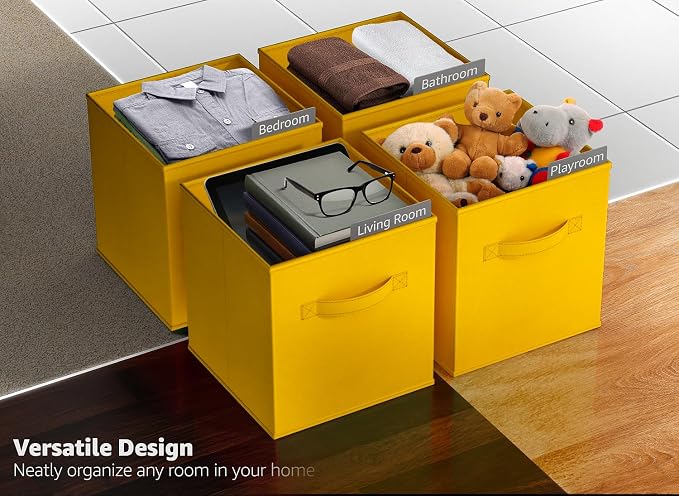 Sorbus Foldable Storage Cubes - 6 Fabric Baskets for Organizing Pantry, Shelf, Toy Box, Cubby, Closet Organizer - 11 Inch Collapsible Closet Organizers and Storage Bins (Dark Yellow 6 Pack)