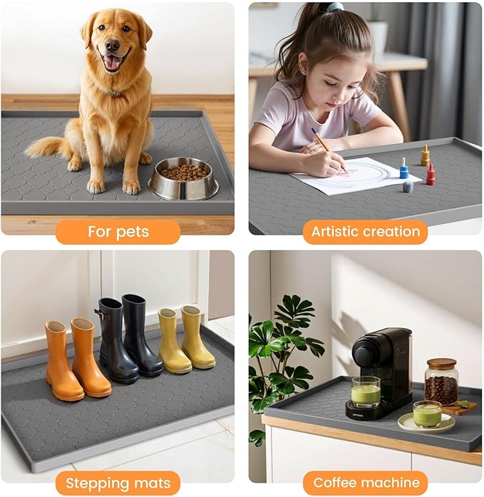 Jin&Bao Waterproof Under Sink Mat 37" x 19", Thick Silicone Mat Cabinet Protector for Kitchen and Bathroom, Shelf Liner, Home Organizer and Storage, Multipurpose Tray for Gadgets and Essentials