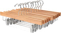 Nature Smile Wooden Pants Hangers Wood Bottom Jeans Skirt Hanger with Clips Anti Rust Hook Pack of 10 (Natural)