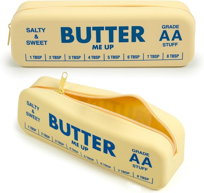 Genuine Fred BUTTER ME UP Silicone Pouch, Soft Flexible Material with Zipper Closure, For desk supplies, makeup, cords, travel essentials, 7.5 x 2 x 2.4 Inch
