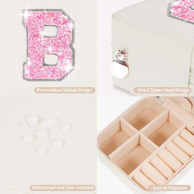 Uygafly Initials Travel Jewelry Case - Bridesmaid Gifts Wedding Day,Bridesmaid Proposal Gift,Bridal Shower Gifts,Maid of Honor Gifts,Bachelorette Party Decorations Favors | Cream,B