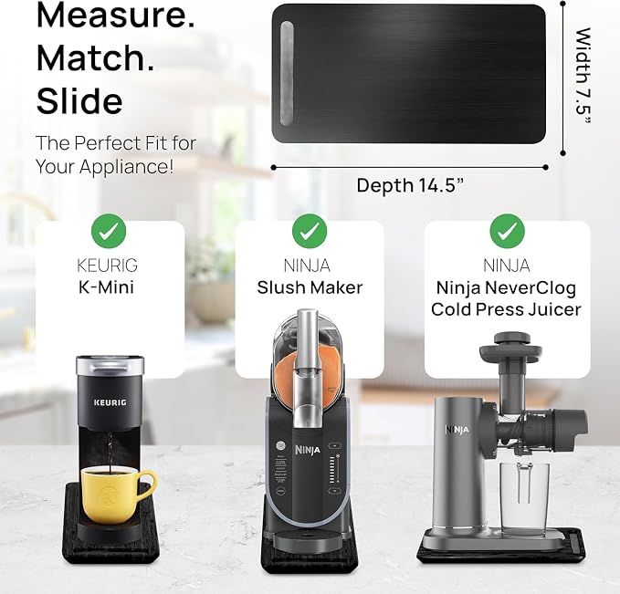 Ibyx Elegant Appliance Slider - Sliding Tray for Coffee Maker & Heavy Kitchen Appliances, Easy Slide, Made of Premium Bamboo, Space-Saving Kitchen Organizer, 40 lb Capacity, Black - 7.5 x 14.5 Inch