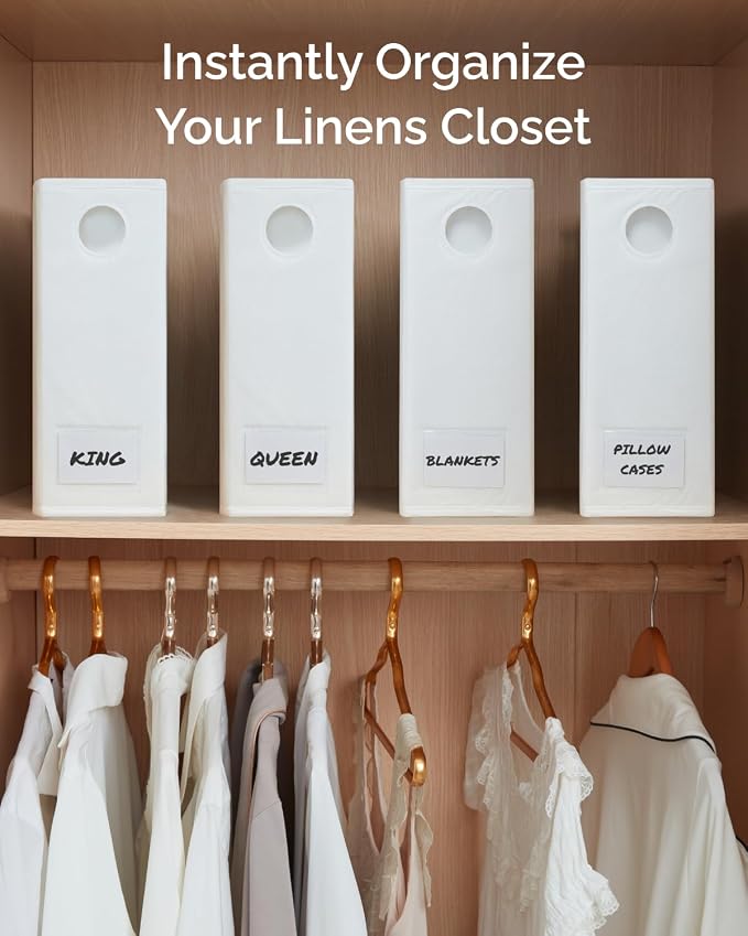 2 Pack Sheet Organizers - Foldable Storage Sheets Set Organizer for Linen Closet - King & Queen Size - Folder Keeper with Window XL - Blanket, Duvet & Pillowcases Dustproof Bedding Container - White