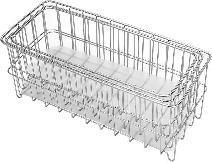 HANZE [Set of 3] Small Metal Wire Storage Organizer Basket Bins, Baskets for Household Purposes - Silver