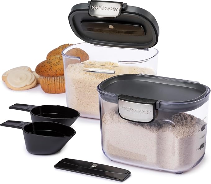 Progressive International ProKeeper+ Clear Plastic Airtight Food Baker's Kitchen Storage Organization Container Canister Set with Magnetic Accessories, 2- Piece Set (Specialty Flour 1.5-Quart)