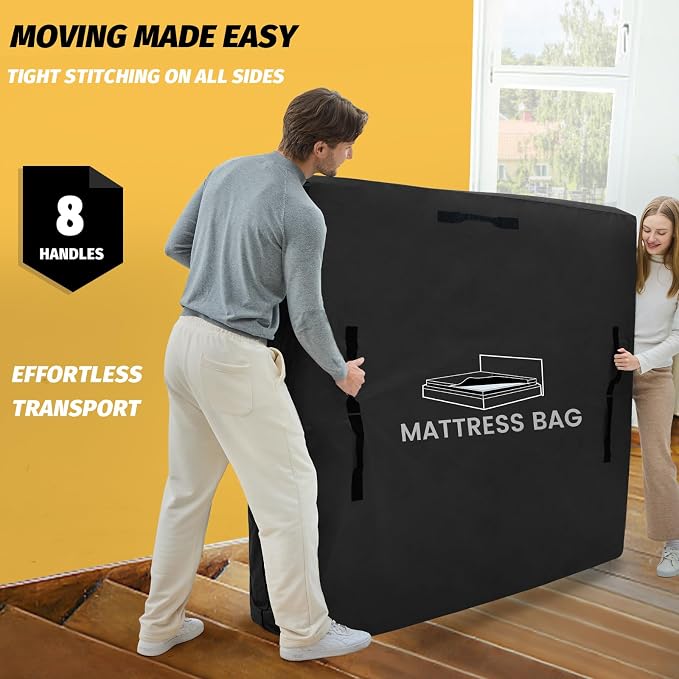 Mattress Bags for Moving and Storage, BETU Waterproof Mattress Protector Twin XL Mattress Cover with 8 Heavy Duty Handles and Zipper Extra Thick Moving Supplies for Bed Dorm (82x42x13.5 Black)