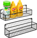 MyGift 2 Pcs Spice Rack Wall Mount, Small Seasoning Shelf Organizer, 12-Inch Over the Stove Hanging Kitchen Condiment Basket Storage Display, Black Wire