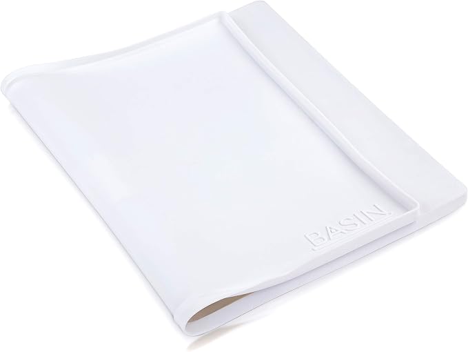 BASIN Under Sink Mats for Kitchen Waterproof - The Original Silicone Under Sink Liner Drip Tray - Designed in USA - Sink Cabinet Protector for Water Drips, Leaks, Spills - 28"x22" White