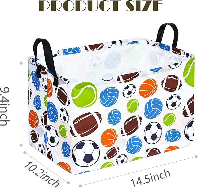 Football Storage Basket Empty, Waterproof Football Storage Bins Organizer, Foldable Closet Shelf Baskets with Handles for Home Office Dorm Closet Shelf