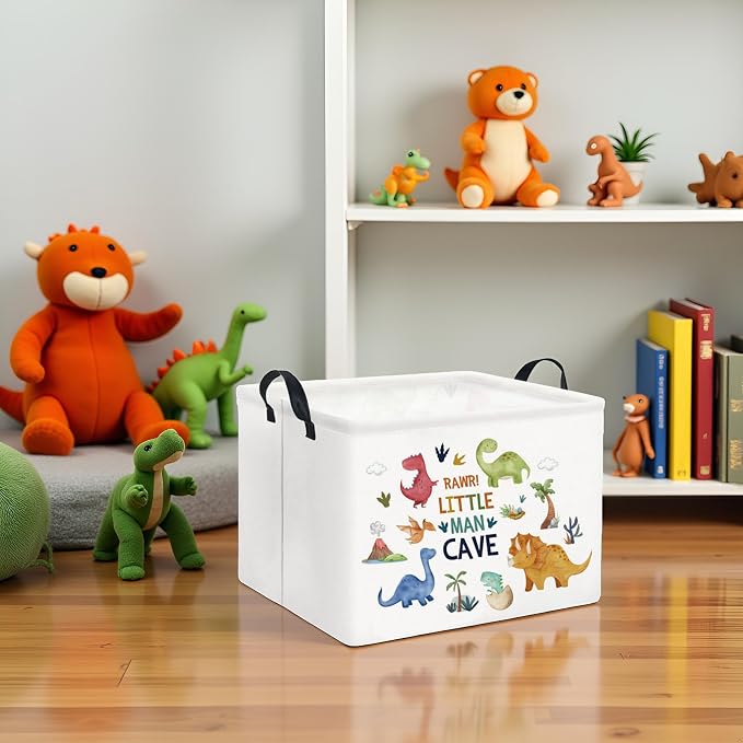 Rectangular Kids Storage Basket Baby Storage Basket with Handles for Home Kitchen Boys and Girls Cute Toy Storage Bin Organizer Shelf Book Room Decor(Dinosaur)