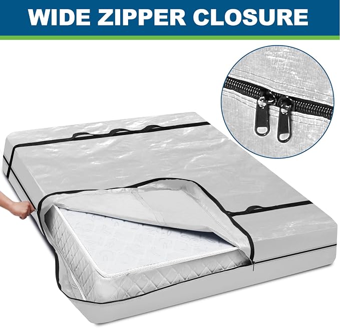 TICONN Mattress Bags for Moving, Heavy Duty Cali King Mattress Cover Storage Bag with Full-Around Handle and Adjustable Buckles (Clear, Cali King)