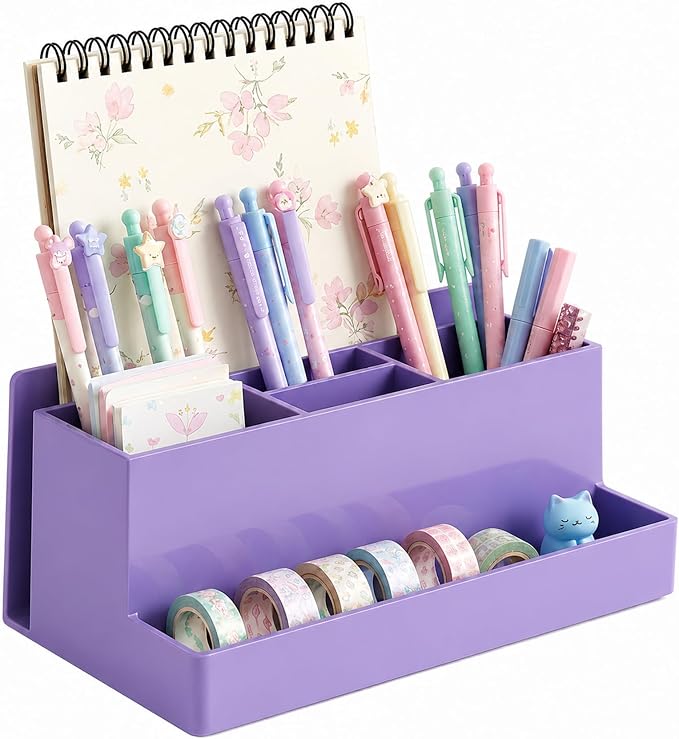 Acrimet Desktop Organizer - Multi Organizer Caddy Holder for Office, Home and School use (Plastic) (Solid Purple Color)