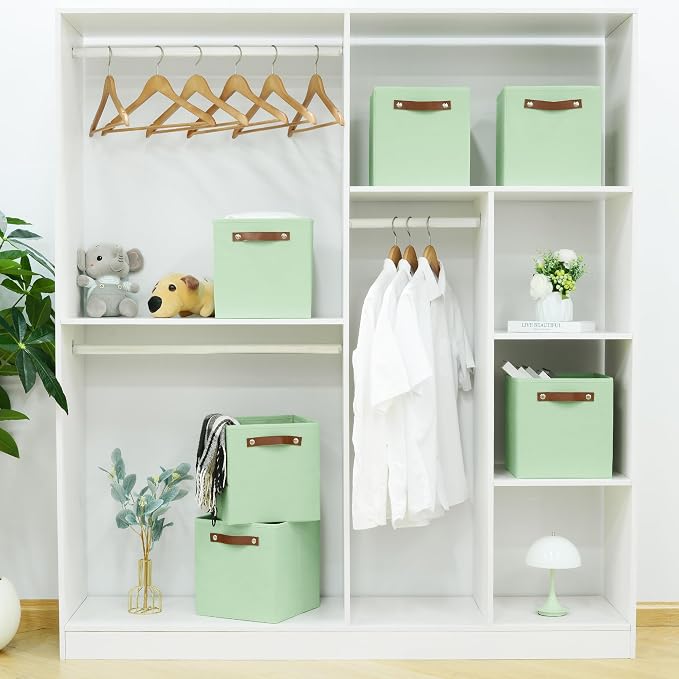FinishingBo 6-Pack Storage Cubes with Handles & Label Holders Basket, Closet Cube Home Organizer Bins(Green, 10.5*10.5*11 inch)
