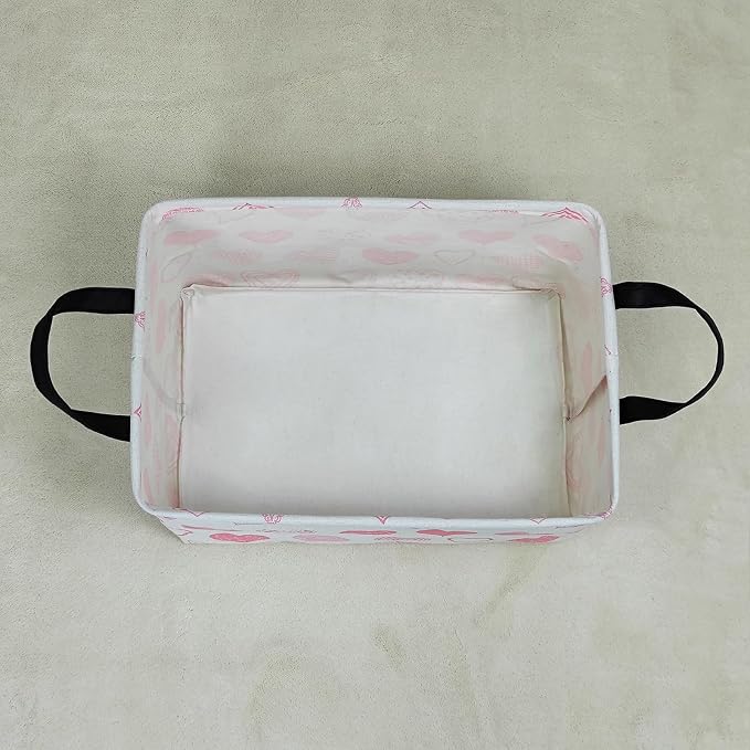 Rectangular Collapsible Angel Heart Storage Basket Nursery Toy Organizer | Storage Bin Foldable Canvas with Handles for Organizing Home Kitchen Children Toys Office Closet Shelf Baskets