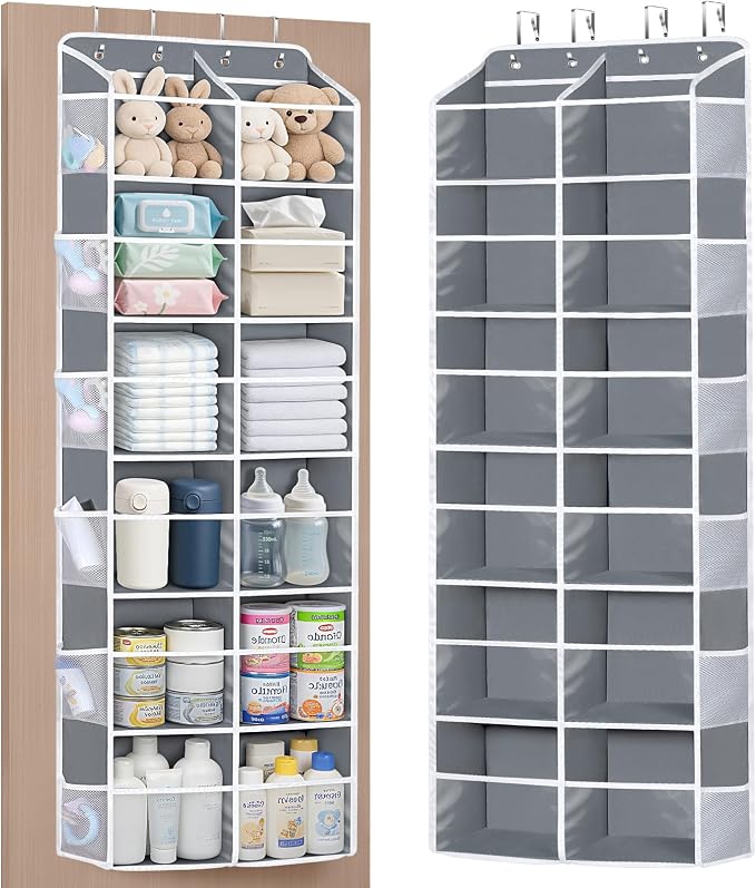 Univivi Over the Door Organizer, 6 Tiers Behind Door Storage with Clear Deep Pockets Hanging Organizer for Closet, Bedroom, Nursery, Bathroom and Sundries (Grey)