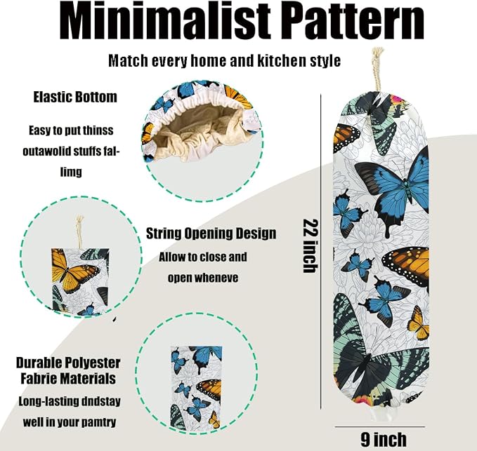 Butterfly Plastic Bag Holder, Butterfly Gifts for Women Mom Wife | Flower Wall Mount Plastic Bag Holders for Grocery Bags, Washable Grocery Bags Storage Dispenser for Home Kitchen Pantry Decor