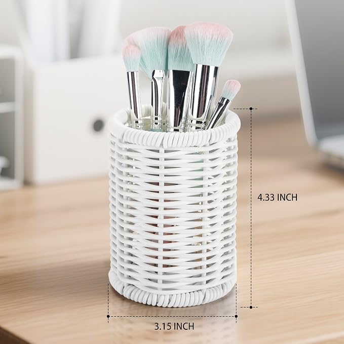 Rattan Jars, Cotton Pad Floss Jar Bathroom Vanity Desk Storage | Hand tight woven solid structure, lightweight & sturdy,Waterproof, easy wipe & rinse clean,fit vanity countertop & washstand