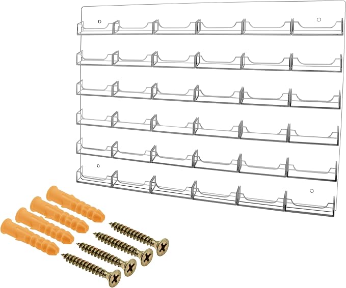 Marketing Holders Wall Business Card Holder with Hanging Hardware for 3.5" x 2" Gift or Appointment Cards Trade Show Convention Real Estate Hotel Retail Stores 36 Slots Clear Acrylic One Piece