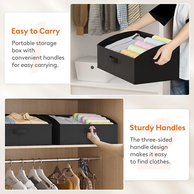 Lifewit Trapezoid Closet Storage Bins for Shelf, 6 Packs Non-woven Closet Organizer Baskets with Handles, Foldable Clothes Containers Boxes for Clothing, Book, Purse, 23L, Extra Large, Black