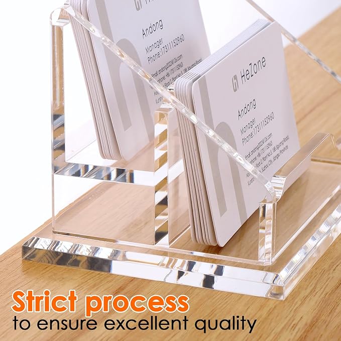 HeZone Acrylic Business Card Holder For Desk Clear Business Card Display Stand 2 Tier 2 Slots Business Cards Holders for Men And Woman, Organize 100 Cards-1 Pack (2 Solt-H)