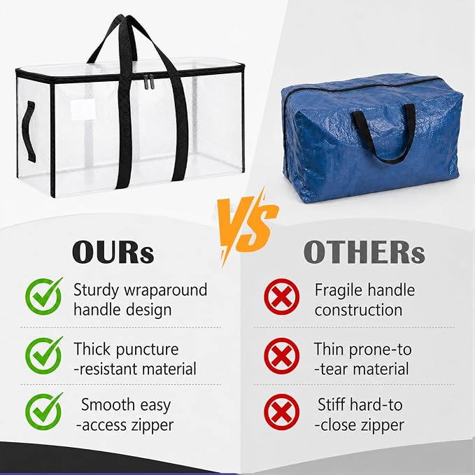 Songrey Heavy Duty Moving Bags, 6 Pack Large Storage Bags with Zipper & Handles, Waterproof Totes Bags for Clothes Packing, Moving, College Supplies, Home Organization
