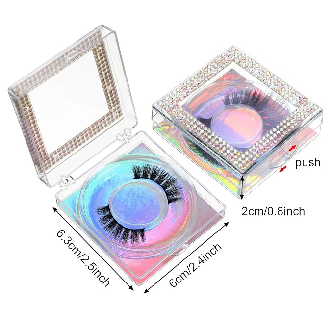 Blulu 12 Pcs Lash Boxes Packaging Empty Bulk Square Glitter 3D False Eyelash Cluster Box Storage Case Rhinestone Lash Organizer Container with Glitter Paper Clear Tray for Women Cosmetic(Holographic)
