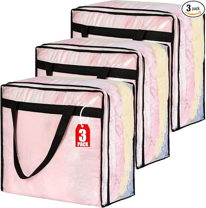 MKOKYD 40L Clear Storage Bags for Blanket, Clothes, Comforter, Bedding, Sheet, Pillow - Closet Organizers and Storage Containers, Under Bed Storage Bag with Zipper (Clear, 3 Pack)
