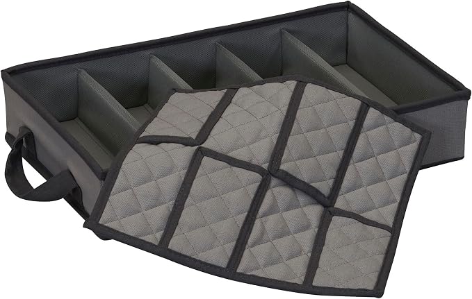 Household Essentials Windowed Flatware Storage Chest, 5 Compartment Storage with Serving Utensil Pouch, Removable Lid, Stackable, Foldable, Gray