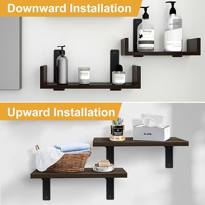 2 Pack - L 8" x H 6" x W1.5, 5mm Thick Black L Shelf Bracket, Iron Shelf Brackets, Metal Shelf Brackets, Floating Shelf, Shelf Supports with Screws