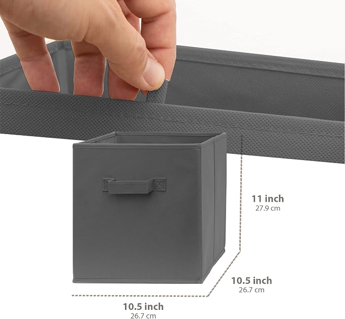 Fabric Storage Cubes - 8 Pack - Cube Storage Organizer Bins | Handles on Both Sides | Foldable Cube Storage Bin for Home, Kids Room, Nursery and Playroom | Closet and Toys (Dark Grey - 8