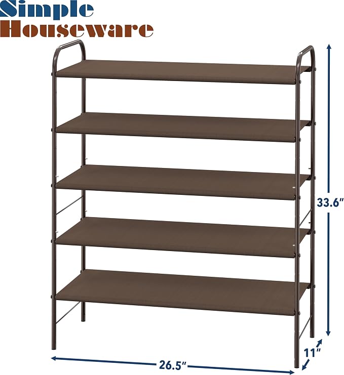 Simple Houseware 5-Tier Shoe Rack Storage Organizer, Bronze | 600D polyester light sturdy shoe organizer