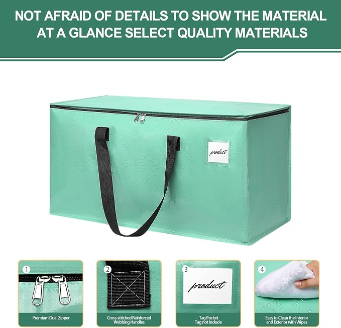 Moving Bags Heavy Duty Mint Green – Large Packing Bags for Moving, Extra Large Storage Totes with Zippers and Handles