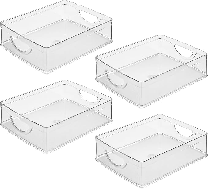 iDesign Plastic Stackable Pantry Bin, Set of 4, Clear | Storage Bin with Handles, For Cabinets or Fridge