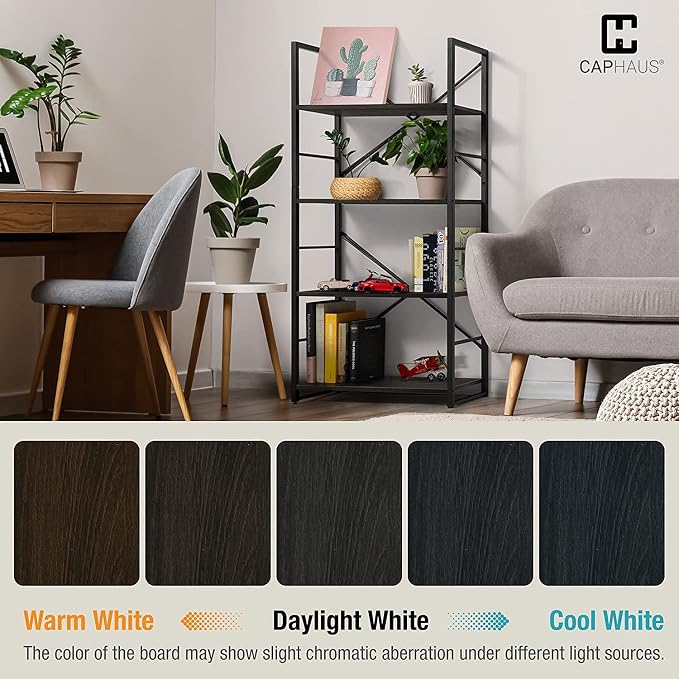 CAPHAUS 3 Tier Small Bookshelf, 24 Inch Width Free Standing Shelf, Bookcase Shelf Storage Organizer, Industrial Book Shelves for Home Office, Living Room, Black Shelves & Metal Frame