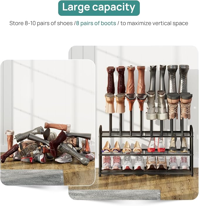viewcare Tall Boot Rack, Long Boot Rack Organiser, Tall Boots with Shoe Rack for Closet, 3-Tier Shoe Shelf Storage Organiser for Entryway