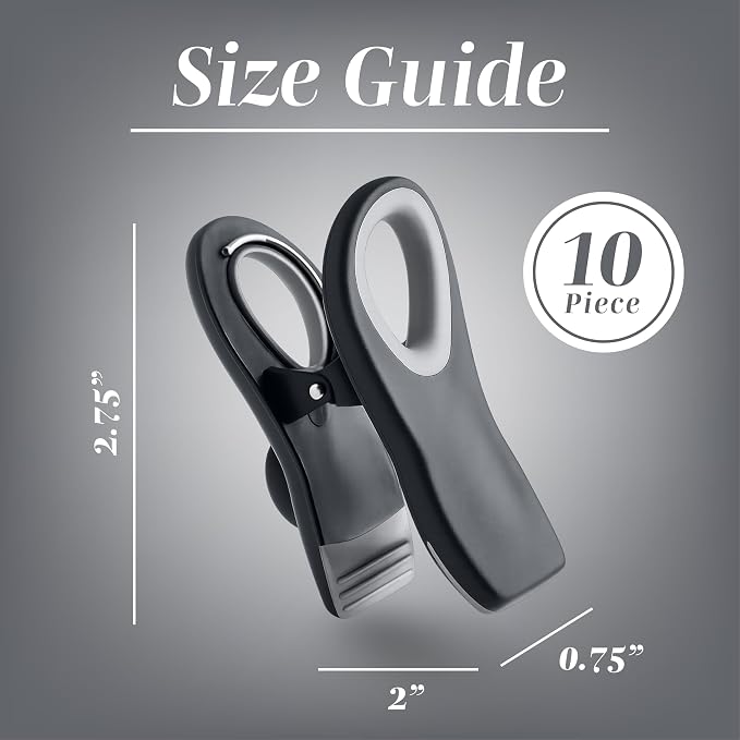 COOK WITH COLOR Bag Clips with Magnet- Food, Chip, Bag Clips for Food Storage with Airtight Seal Grip for Bread, Snack and Food Bags (Grey Ombre, Pack of 10)