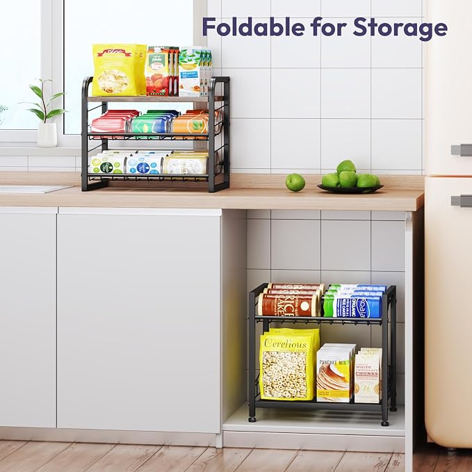 SWTYMIKI Can Organizer for Pantry - Stackable Rolling Snack Cart, Soda Can Organizer, Multi-Functional Shelf with Adjustable Wheels for Kitchen, Office, Living Room, Black