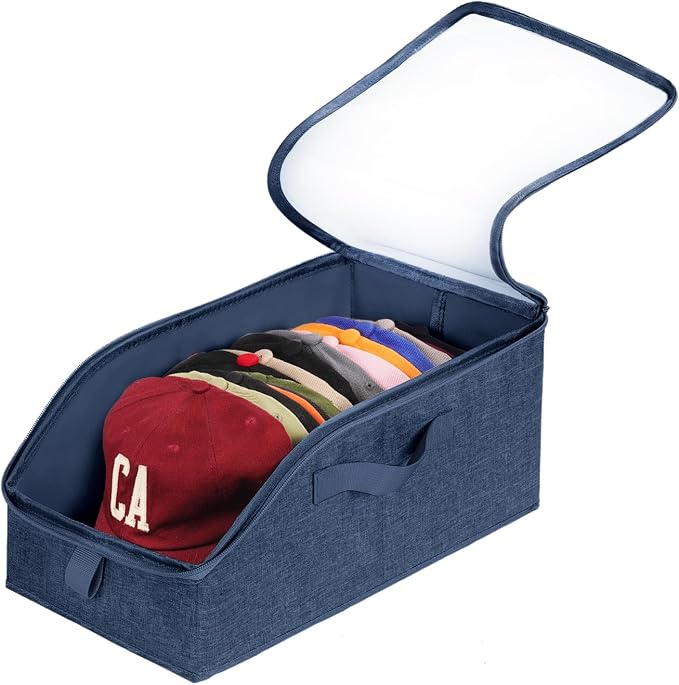 Livelab Hat Organizer for Baseball Caps, Blue, 1Pcs | Hat Storage Holder Container, For Closet, Clear Window, Hat Boxes for Home Storage