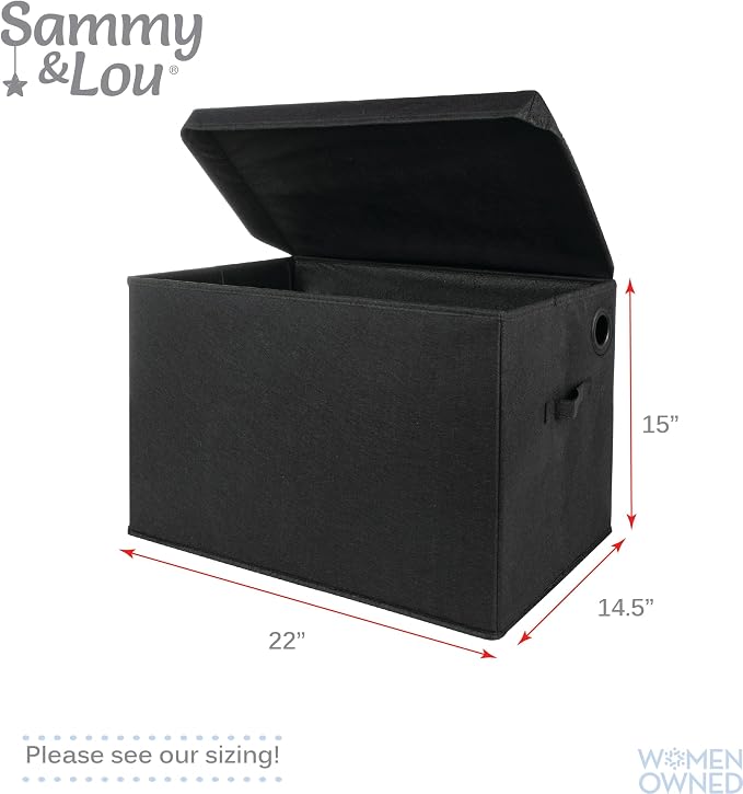 Sammy & Lou Collapsible Felt Soft Toy Box Toy Chest for Toddlers Toy Storage Organizer with Handles and Hinged Lid, 22 x 14.5 x 15 inches, Black