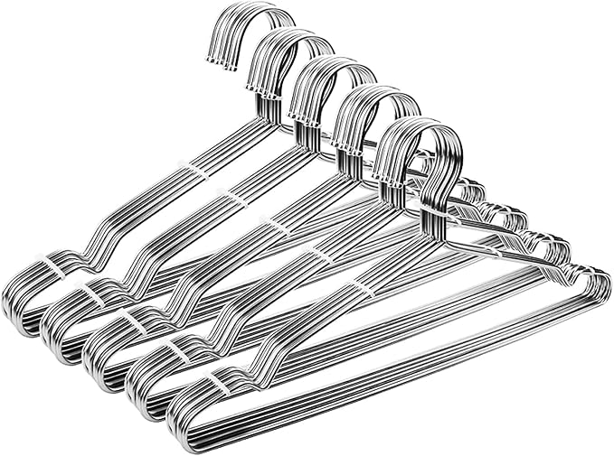 Seropy Clothes Hangers Coat 50 Pack 17.7 Inch Large Bulk Wire Hanger Non-Slip Heavy Duty Clothing Hangers Metal Space Saving Thin Stainless Steel Hanger for Clothes
