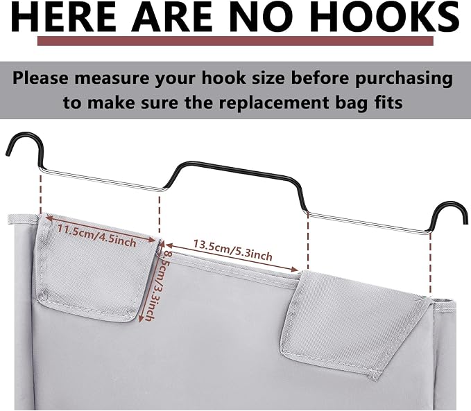 Windyun 3 Pcs Hypotenuse Laundry Sorter Replacement Bags Hamper Cart Removable Replacement Bags Laundry Storage Organizer Bag Hamper Liner, No Hooks 14.76 x 8.66 x 23.23/19.29 Inch(Gray)