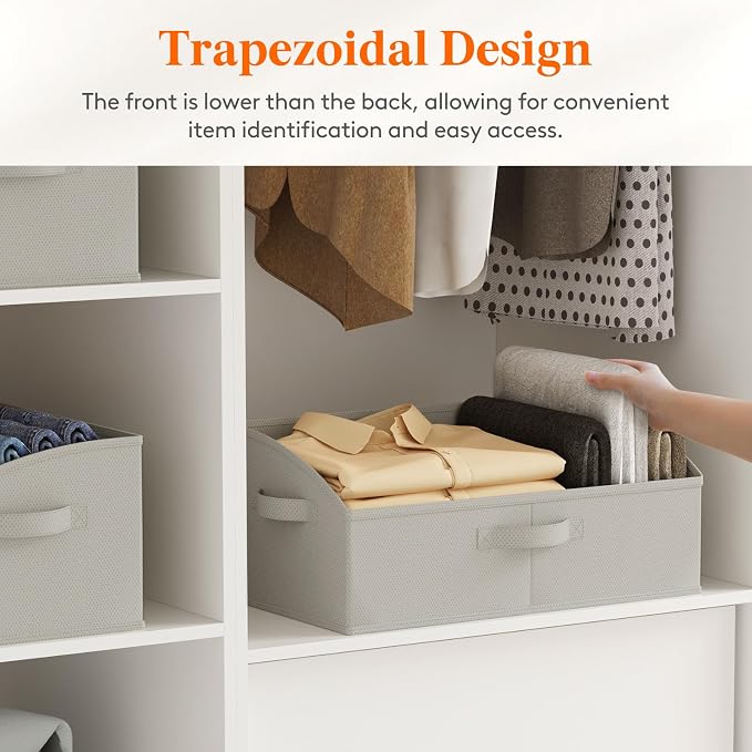 Lifewit Extra Large Trapezoid Closet Storage Bins for Shelf, 6 Packs Non-woven Closet Organizer Baskets with Handles, Foldable Clothes Containers Boxes for Clothing, Book, Purse, 23L, Light Gray