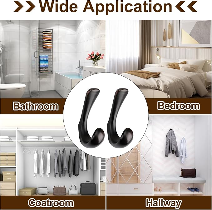 2 Pack Towel Hooks for Bathrooms Wall Mounted, Oil Rubbed Bronze Bathroom Hooks for Towels, Robe & Towel Hook for Wall, Modern Bath Towel Hook