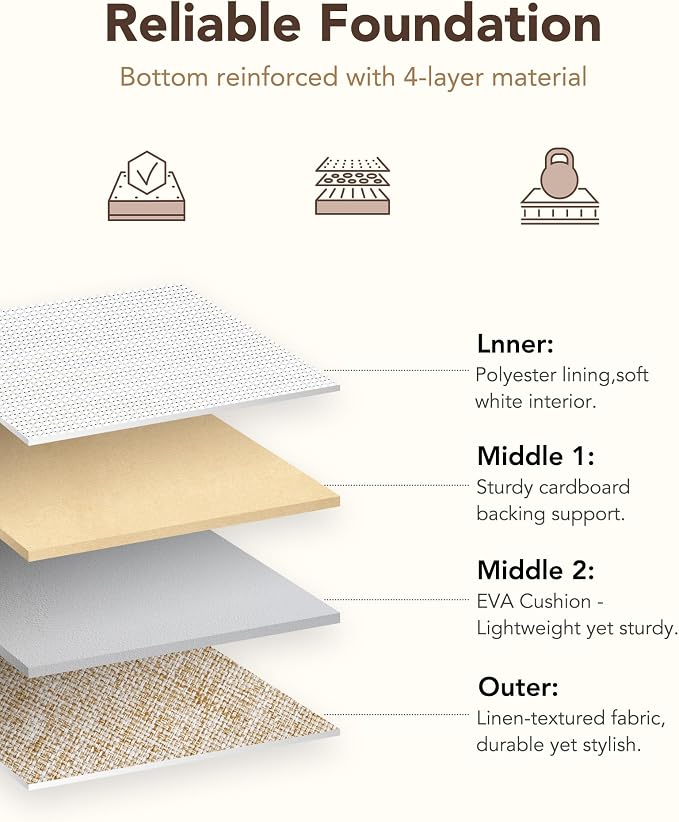 12x12 Storage Cube Bins, 6 Pack Reinforced Bottom Cardboard Foldable Box, Organizer for Closet Shelves, Heavy Home Storage Baskets (White Khaki)